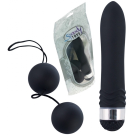 Vibromasseur noir + boules de geisha noir + lub 20 ml